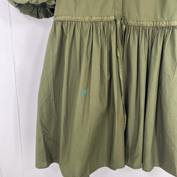 Gap Bubble Sleeve Cotton Poplin Dress Cinch Waist Button Front Size Medium Green - Picture 6 of 15